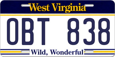 WV license plate OBT838