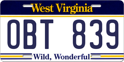 WV license plate OBT839