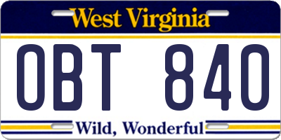 WV license plate OBT840