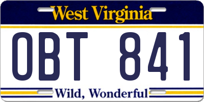 WV license plate OBT841