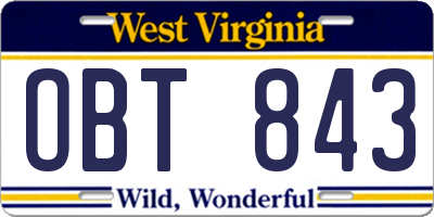 WV license plate OBT843
