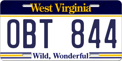 WV license plate OBT844