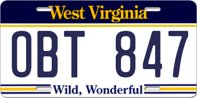 WV license plate OBT847