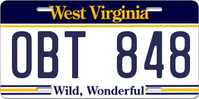 WV license plate OBT848
