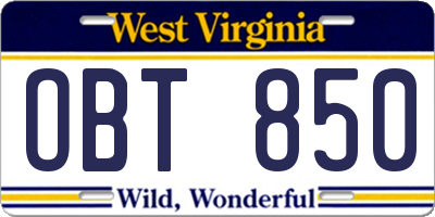 WV license plate OBT850