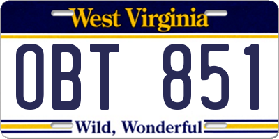 WV license plate OBT851