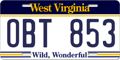 WV license plate OBT853