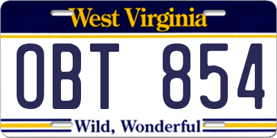 WV license plate OBT854