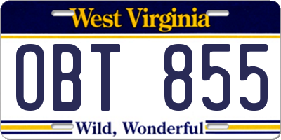 WV license plate OBT855