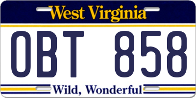 WV license plate OBT858