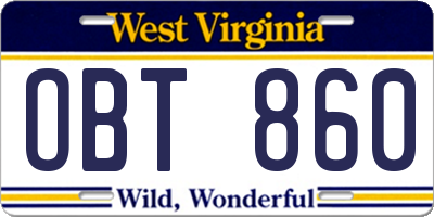 WV license plate OBT860