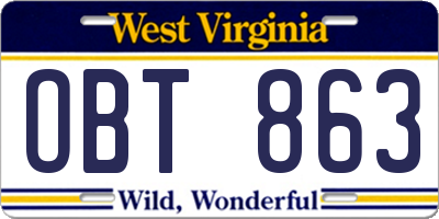 WV license plate OBT863