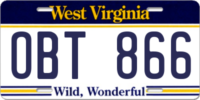 WV license plate OBT866
