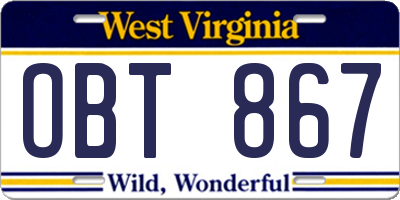 WV license plate OBT867