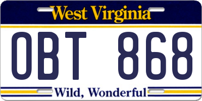 WV license plate OBT868