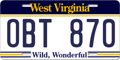 WV license plate OBT870