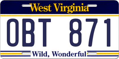 WV license plate OBT871