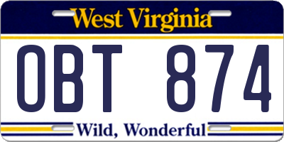 WV license plate OBT874
