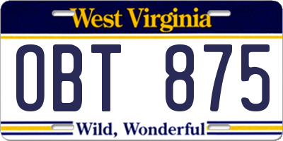 WV license plate OBT875