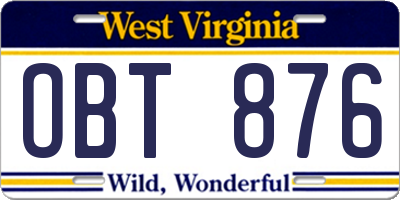 WV license plate OBT876