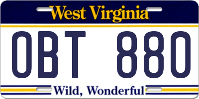 WV license plate OBT880