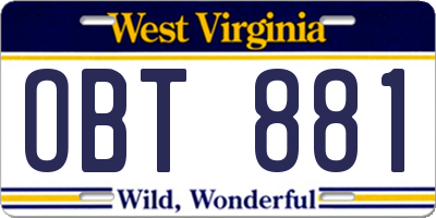 WV license plate OBT881