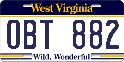 WV license plate OBT882