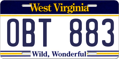 WV license plate OBT883