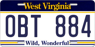 WV license plate OBT884