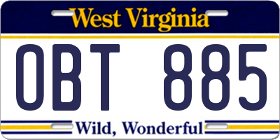 WV license plate OBT885