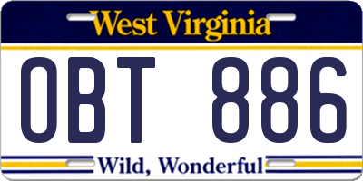 WV license plate OBT886