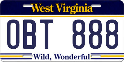 WV license plate OBT888