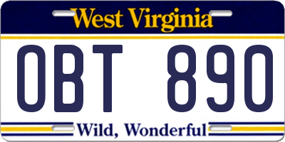 WV license plate OBT890
