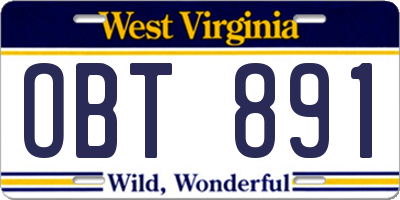 WV license plate OBT891