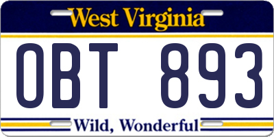 WV license plate OBT893
