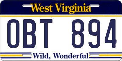 WV license plate OBT894