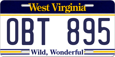 WV license plate OBT895