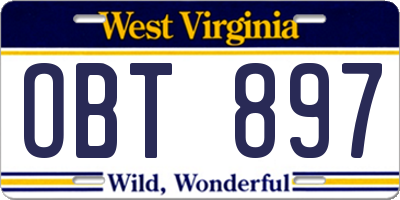 WV license plate OBT897