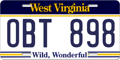 WV license plate OBT898