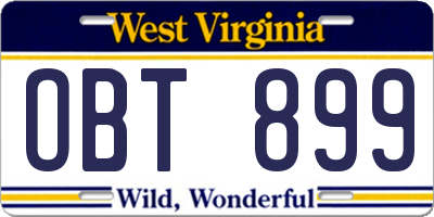 WV license plate OBT899