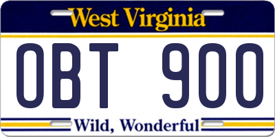 WV license plate OBT900