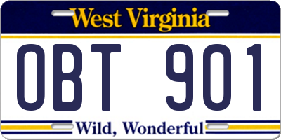 WV license plate OBT901