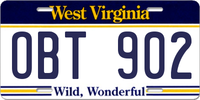 WV license plate OBT902