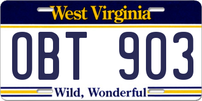 WV license plate OBT903