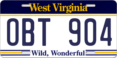 WV license plate OBT904
