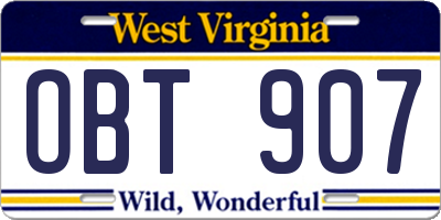 WV license plate OBT907