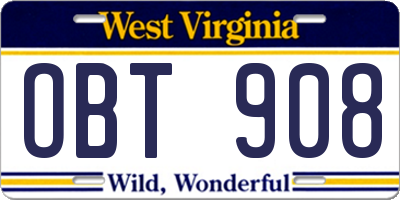 WV license plate OBT908