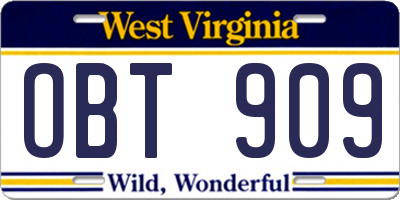 WV license plate OBT909