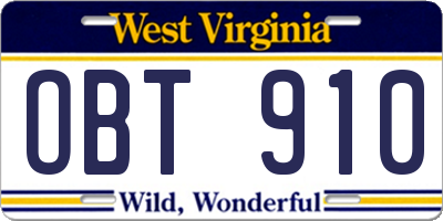 WV license plate OBT910