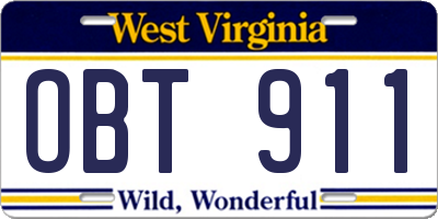 WV license plate OBT911